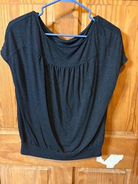 LOFT Black Short Sleeve Gathered Neck Tunic